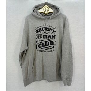 Grumpy Old Man Club Hoodie Mens 2XL Gray Funny Slogan Pullover Sweatshirt